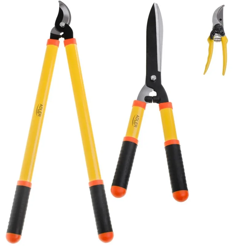 Adler AD 6808 Gartenscheren-Set 3-teilig für Blumen, Sträucher und Äste, ergonomisch, gelb