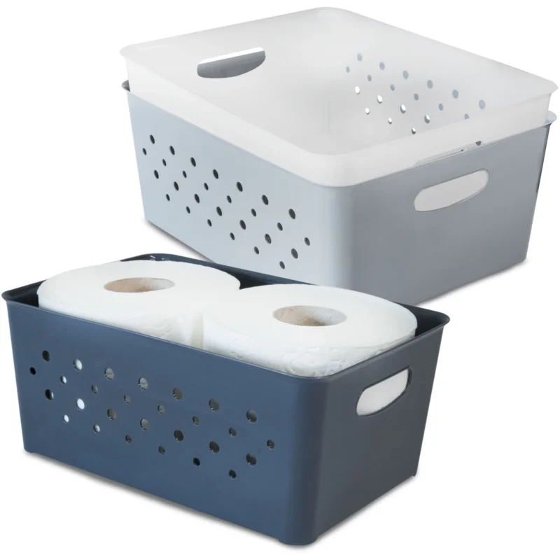 Ordnungsbox-Set WEIß-GRAU-ANTHRAZIT - 24x16x10cm - 3,3 Liter - DINA5 - Schubladenorganizer Ordnungskorb Schublade - Organizerbox Ordnungssystem Kunststoff Aufbewahrung Bad Korb Schrank Schreibtisch