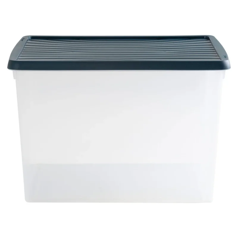 AUFBEWAHRUNGSBOX - 50 Liter - Archivbox für 6 Aktenordner DINA4-Format 49x38,5x32 cm - transparent Navy Blau - stapelbar - Archivkiste Kunststoff Box Stapelkiste Büro Storage Aufbewahrung