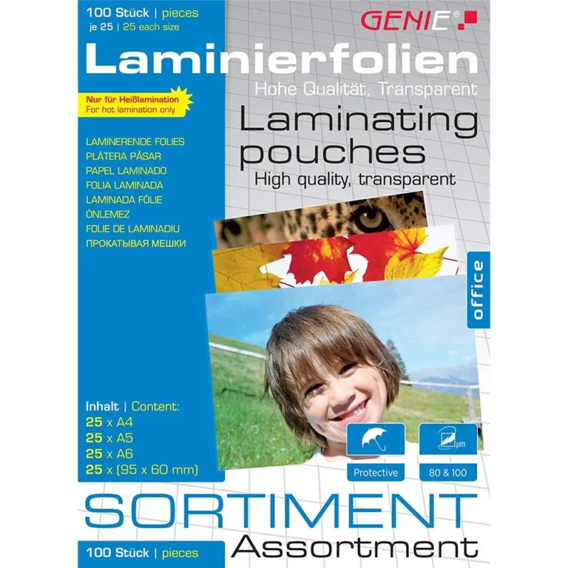 GENIE Laminierfolien Set A4 A5 A6 Visitenkarten 100 Stück