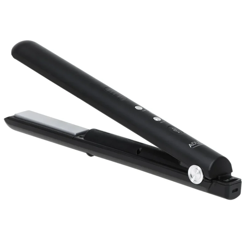 Adler AD 2327b Akku Glätteisen kabellos, USB-C Reise-Haarglätter mit Keramikplatten, LED-Display, 3 Temperaturstufen, Aufbewahrungsbeutel, Schwarz