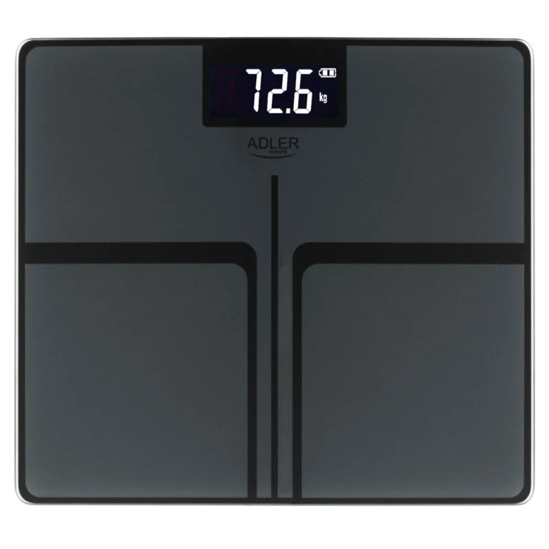 Adler AD 8194S Personenwaage Digital bis 180 kg, USB-C Akku Waage mit LCD Display, 100 g Genauigkeit, Glaswaage für Bad & Körpergewicht, dunkel Grau gestreift