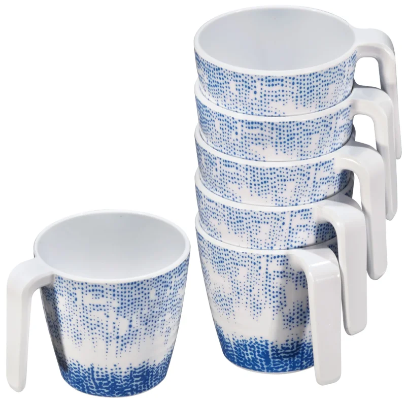 Melamin 6 Tassen 350 ml ideal für Camping - Wish Flower - Pusteblume - Stapelbar - Steingutoptik Trinkbecher Kaffeetasse Kaffeebecher