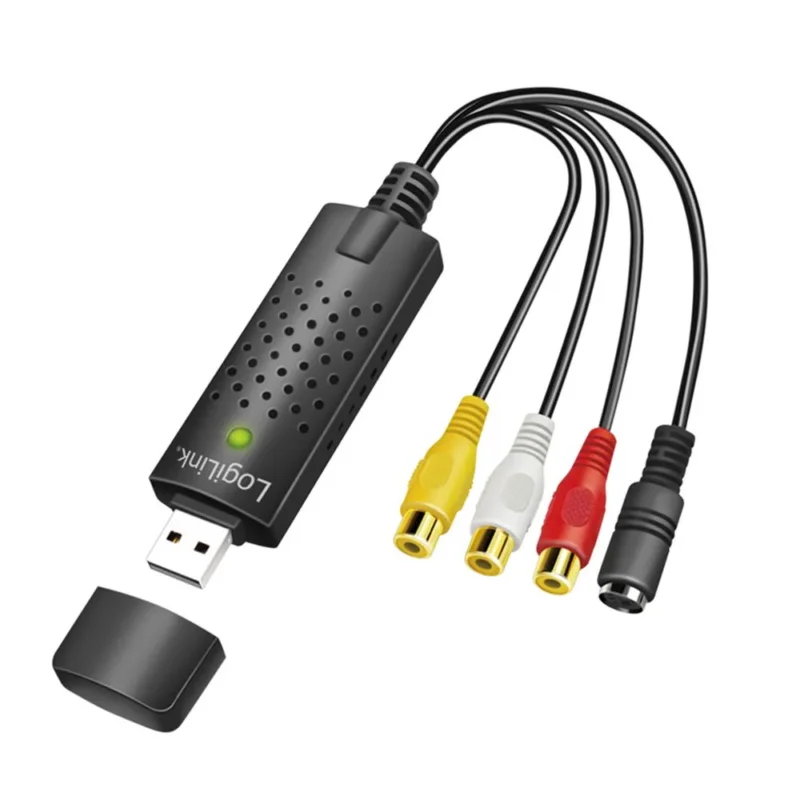 LogiLink USB 2.0 A/V-Grabber – USB-A zu 3× Cinch + miniDIN5, schwarz