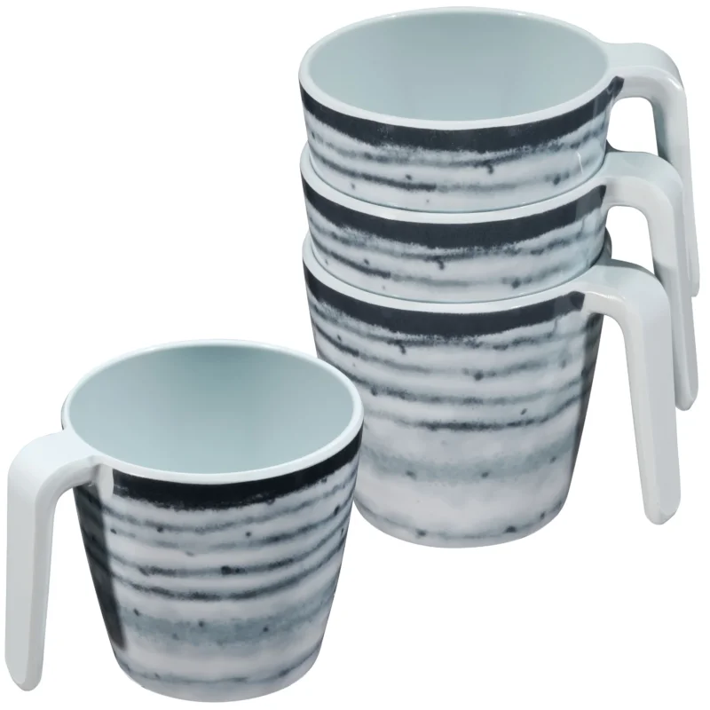 Melamin 4 Tassen 350 ml ideal für Camping - Schiefer - Stapelbar - Steingutoptik Trinkbecher Kaffeetasse Kaffeebecher