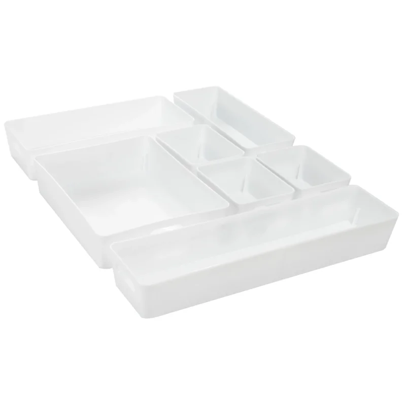 Schubladen Organizer - 6 cm hoch - 7 Teile in 5 Größen - für 48x40 Schublade Aufbewahrungsbox weiß - Ordnungssystem