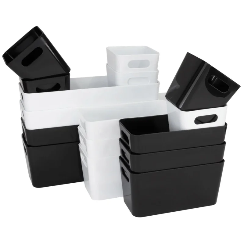 Schubladen Organizer 10 cm hoch - 16 Teile - weiß und schwarz - in 3 Größen - Schubladeneinsatz passend für 2 Schubladen von 30 x 50 cm