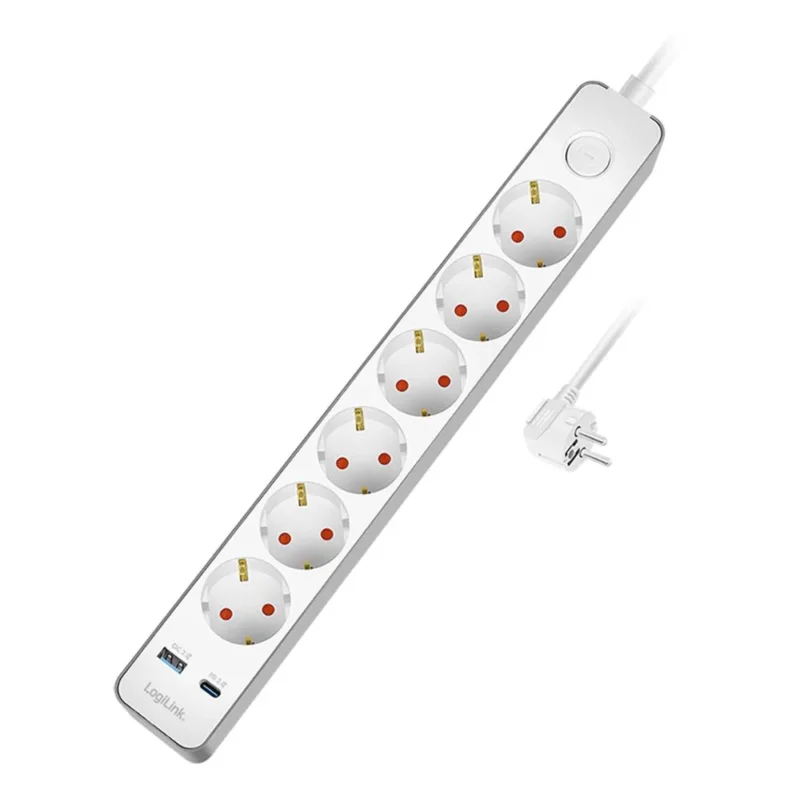 LogiLink Steckdosenleiste 6-fach mit USB-A & USB-C Schnellladefunktion, 1,4 m, Weiß