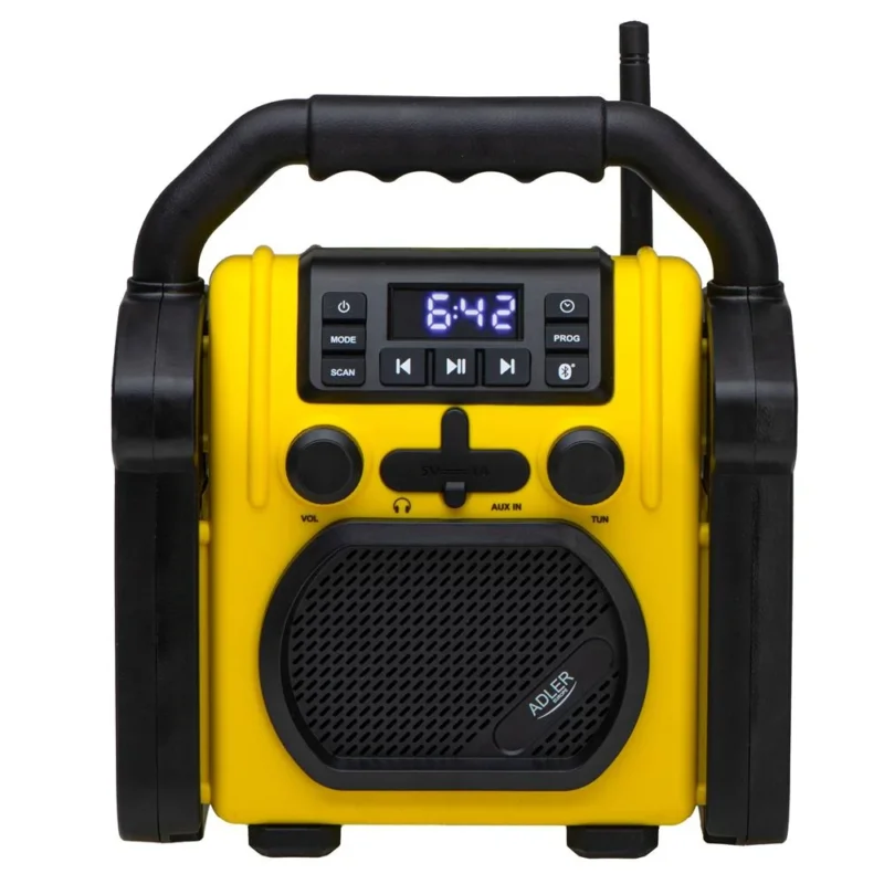 Adler AD 1911 Baustellenradio mit Bluetooth und AUX wasserdicht Gelb Schwarz