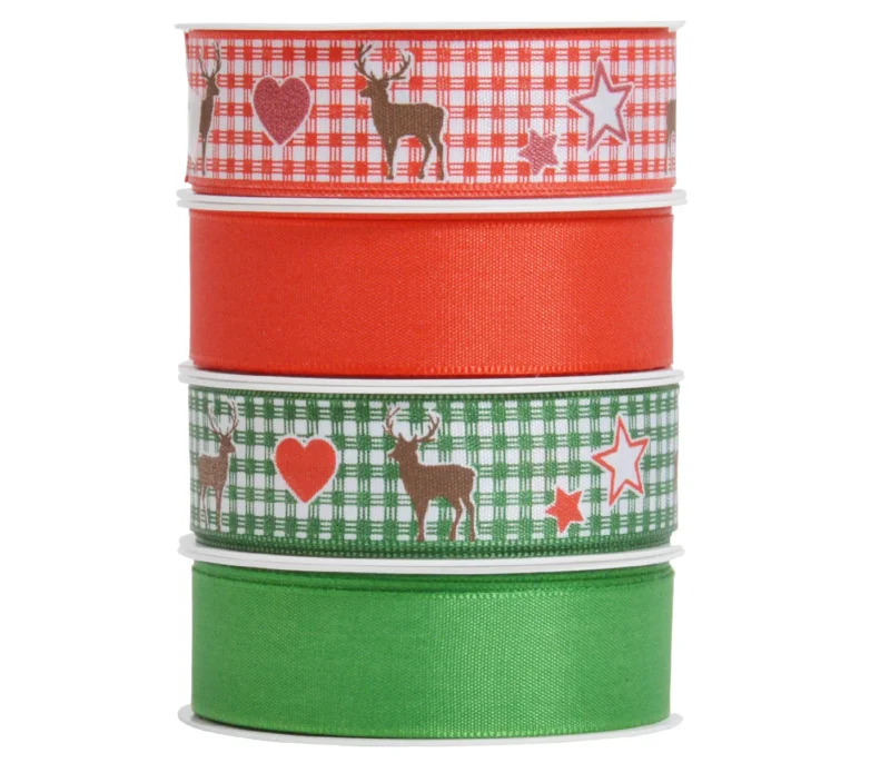 Weihnachtsschleifenband in Rot, Grün - ca. 25 mm x 3 m, 4-fach Weihnachten Weihnachtsfest Geschenkband