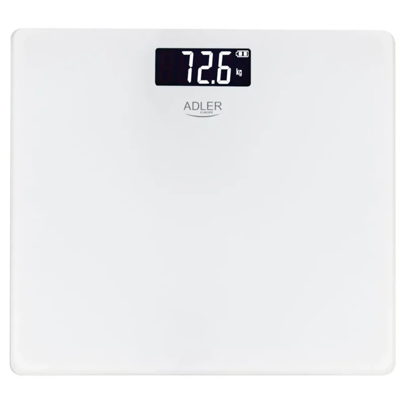 Adler AD 8194W Personenwaage Digital bis 180 kg, USB-C Akku Waage mit LCD Display, 100 g Genauigkeit, Glaswaage für Bad & Körpergewicht, Weiß