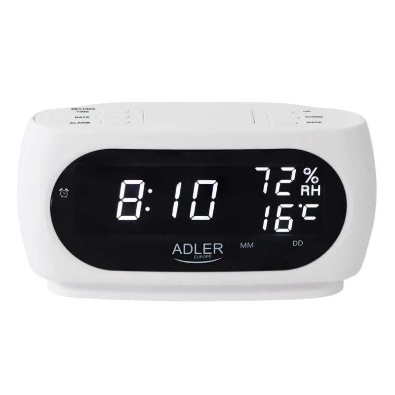 Adler AD 1186 LED Wecker mit Thermometer, Datum und Luftfeuchtigkeit Weiß