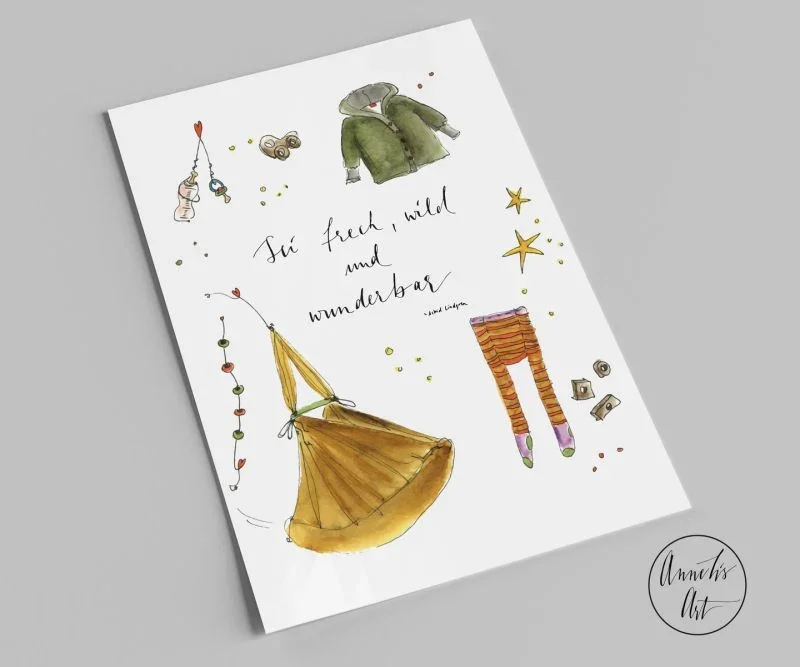 Annelis Art_Postkarte zur Geburt_Sei frech, wild und wunderbar_Vorderseite