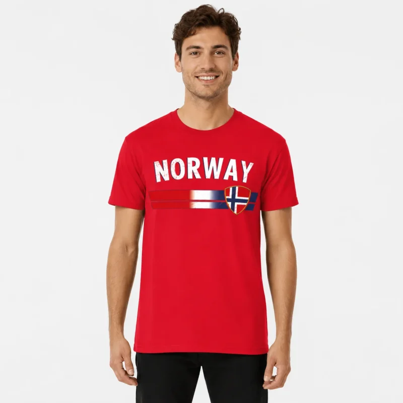 Norwegen T Shirt Herren Damen Unisex Rot Norway Fußball Fan Shirt Vintage Look Länder Shirt Kurzarm Rundhals Baumwolle S-5XL