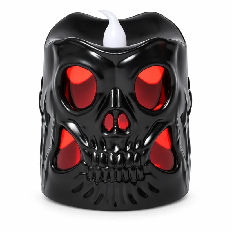 Halloween Teelicht flammenlos 1er oder 3er Set Totenkopf LED Kerzen 6 x 5 cm batteriebetrieben mit bunter Flamme für Party Tischdeko Grusel Deko