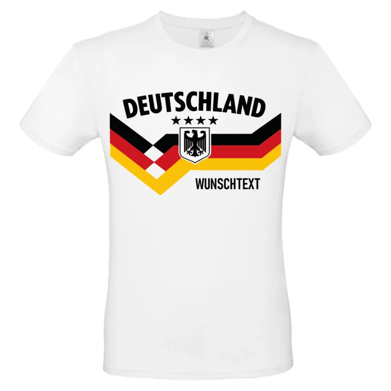 Deutschland T Shirt Fan Shirt Deutschland Flagge Fußball EM WM Trikot Look mit Wunschtext oder ohne Personalisierung Herren Damen Public Viewing Fanartikel Weiß