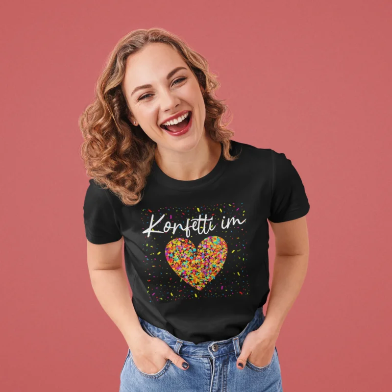 Konfetti Herz T-Shirt – Damen & Herren – Weiß oder Schwarz – Größen S–5XL – Herzmotiv aus Konfetti – 4 Motive frei wählbar über Anpassung – Fun Shirt für Party, Geschenk & Alltag