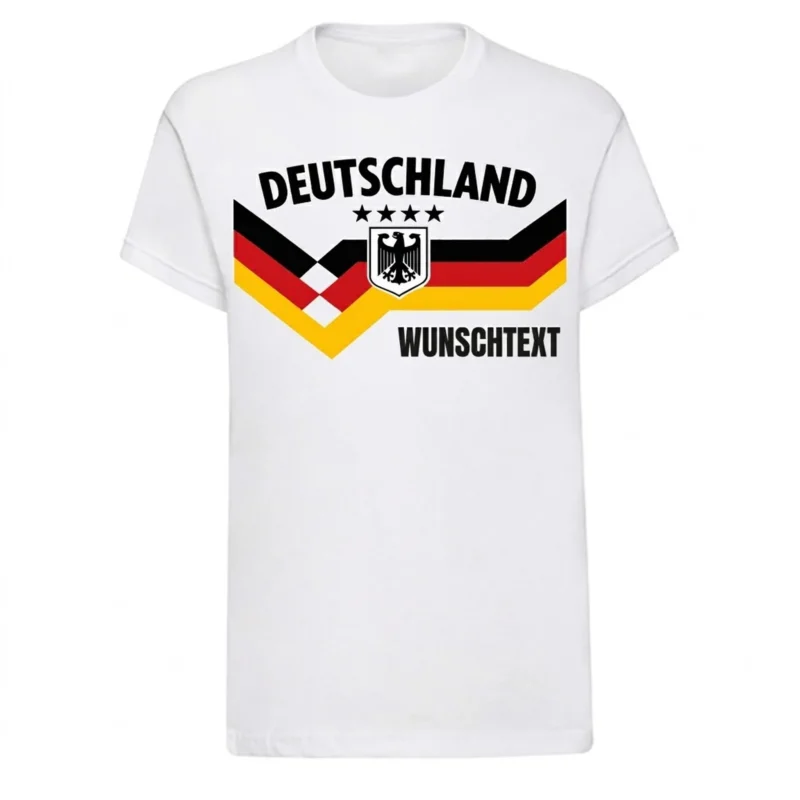 Deutschland T Shirt Kinder Fußball Fan Shirt Deutschland Flagge EM WM Trikot Look Public Viewing Fanartikel Weiß mit Wunschtext oder ohne Personalisierung Größen 104 116 128 140 152 164