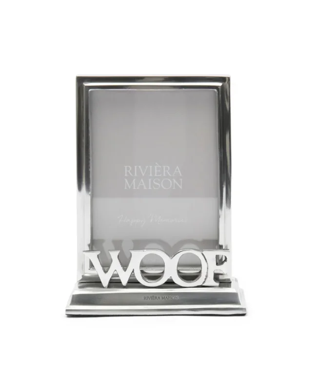 Silberner Dog Photo Frame 13x18 von Rivièra Maison mit „WOOF“-Schriftzug