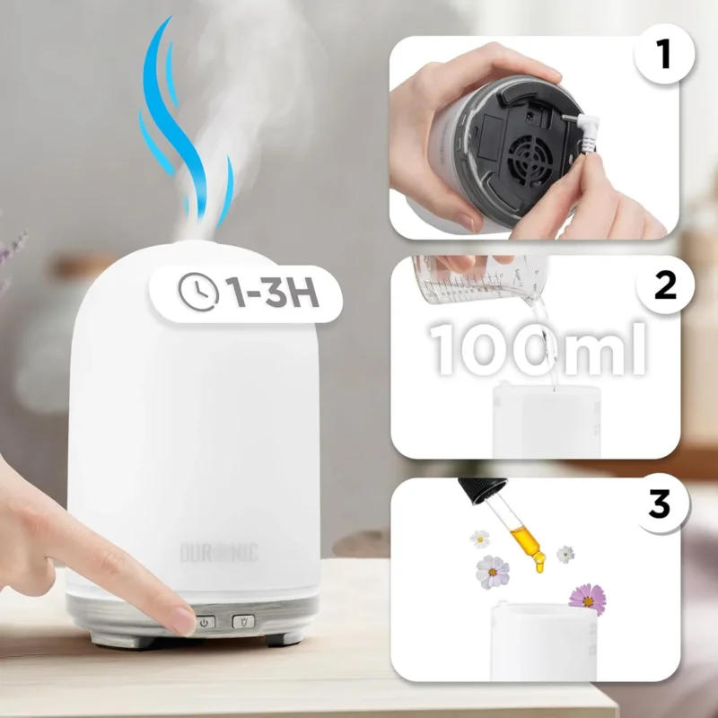 Duronic AD13 Aroma Diffuser Timer Wassertank Kapazität Netzstecker ätherische Öle Benutzung
