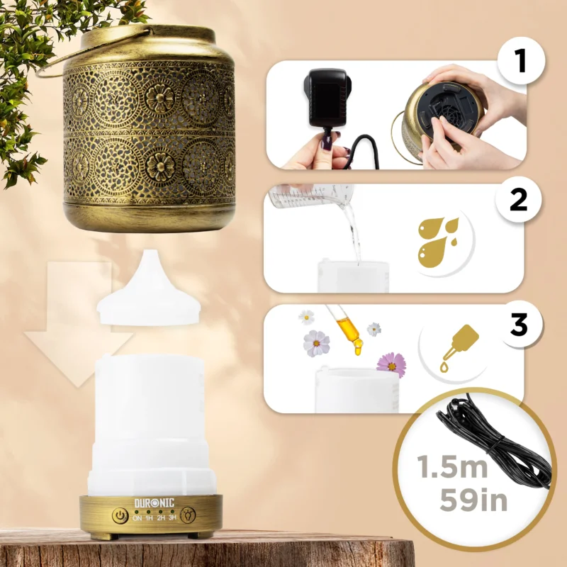 Duronic AD42 Aroma Diffuser Wassertank Kapazität ätherische Öle Benutzung Kabellänge