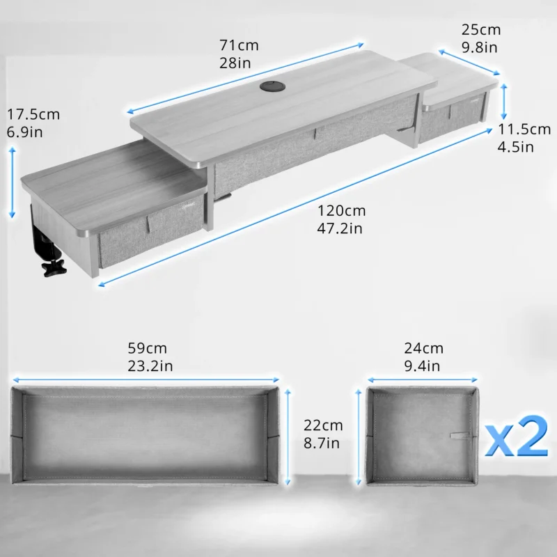 Duronic DD4 GY Schreibtischerhöhung für Monitore Maße Schubladengröße