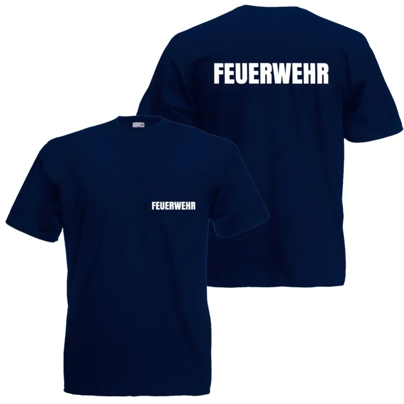 Alsino Feuerwehr T-Shirt navy - Feuerwehr-Shirt Sicherheit Shirt - 100 % Baumwolle Rundhals - Druck Brust & Rücken