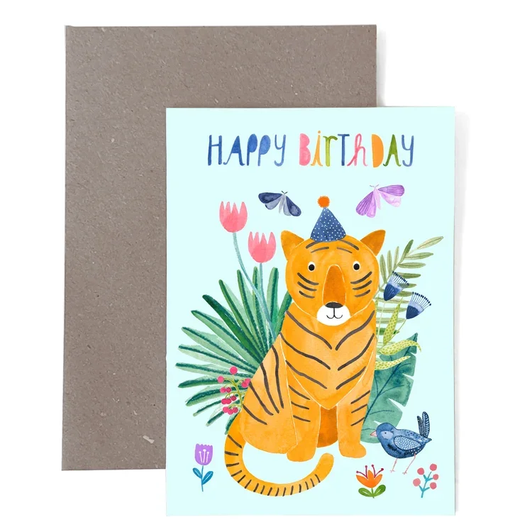 Klappkarte zum Geburtstag von Frau Ottilie_freundlicher Tiger_Happy birthday