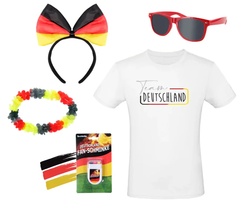 Fanpaket Deutschland T-Shirt Brille Haarreifen Schminke Hawaiikette