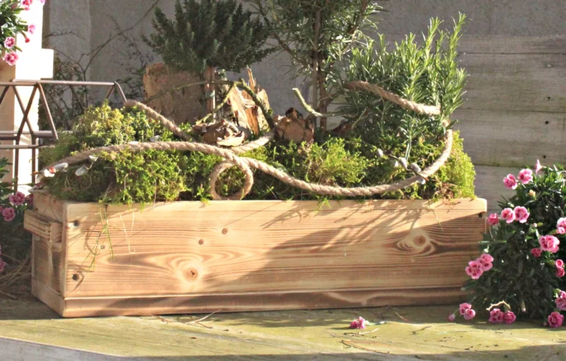 Blumenkasten " Das Original von Dekorie " aus Holz mit Holz Griffen 30 - 90 cm breit / 19,5 cm tief / in geflammt