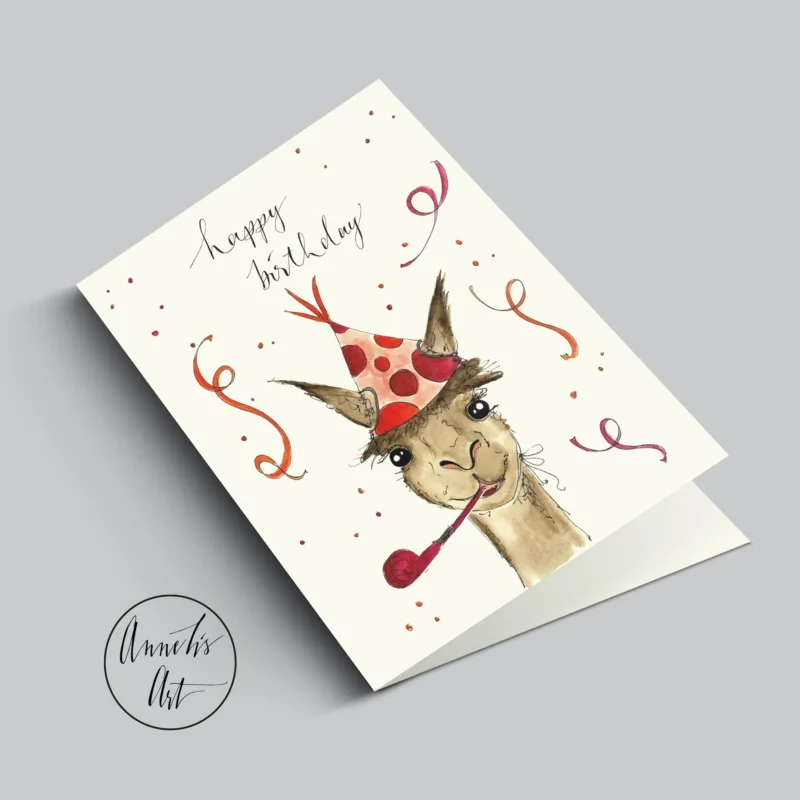 Klappkarte Alpaka "Happy Birthday" von Annelis Art_Geburtstagskarte_2