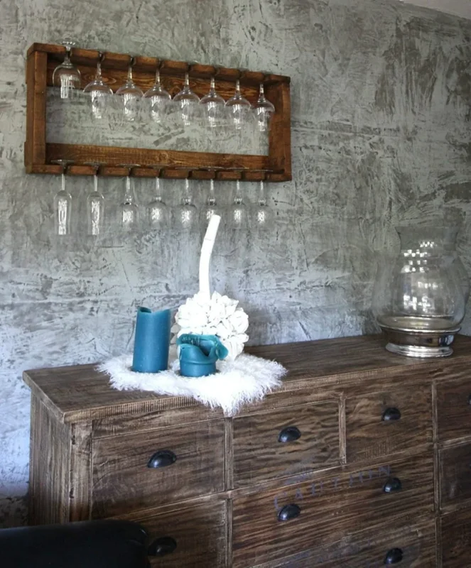Weinglasregal aus Massivholz braun / vintage für Wein- und Sektgläser