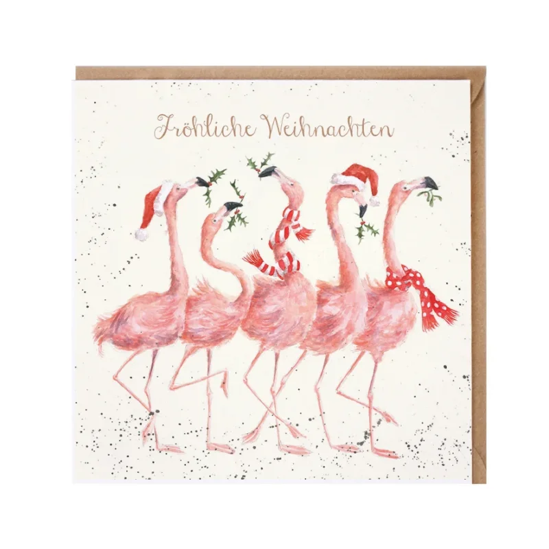 Grußkarte Weihnachtsflamingos von Wrendale Designs