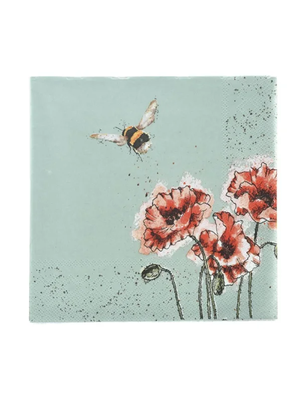 Hummel und Mohnblumen Servietten von Wrendale Designs.