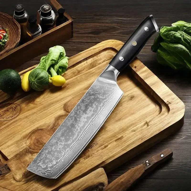 Japanisches Nakiri Damastmesser 7 Zoll mit Holzgriff | 67-Lagen VG10 Stahl - Kochschein