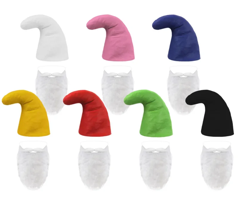 Zwergen Kostüm Set – Mütze & Bart in Pink, Blau, Rot, Weiß, Grün, Gelb oder Schwarz – Lustiges Zwergen-Accessoire für Karneval, Fasching & Mottoparty