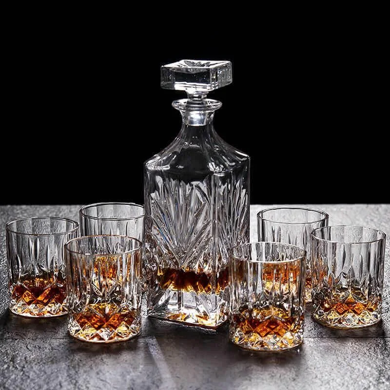 Wunderschöne Kristallkaraffe für Whiskey, Cognac im Set - Gläser 6 Stck. - Kochschein