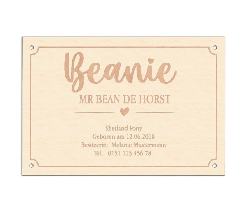 Boxenschild für Pferde - Personalisiert mit Wunschtext, 3 Formen, 8 Motive - Birke Multiplex oder Acryl