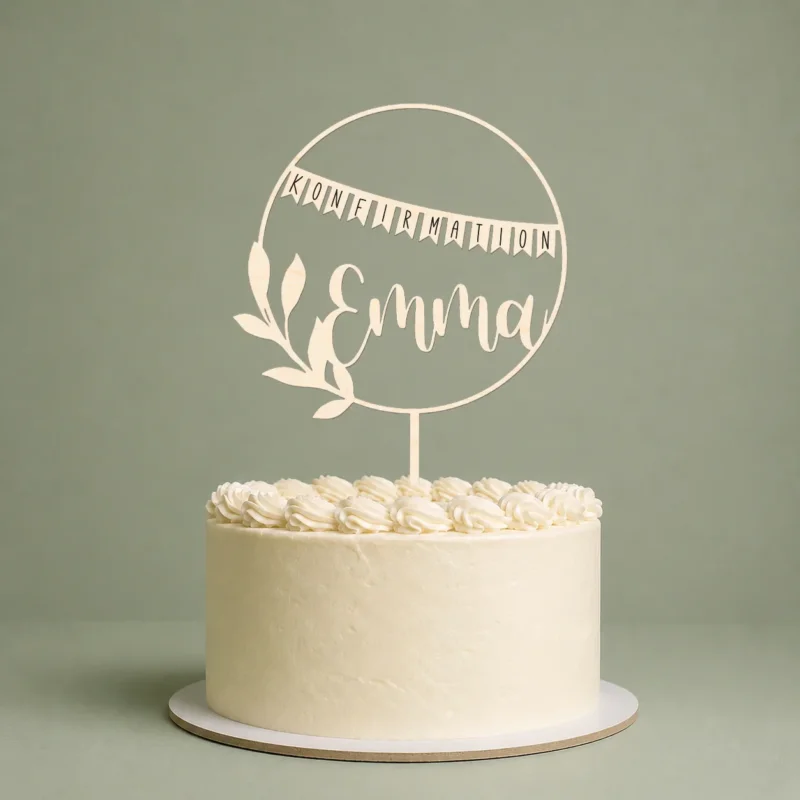 Tortenstecker Konfirmation Kuchenstecker Cake Topper - Wimpel, Kuchendeko personalisierbar mit Namen - Größe: 15-25 cm, Holz
