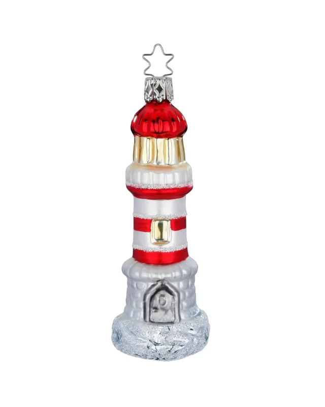 Weihnachtliches Leuchtturm Ornament von Inge Glas vor weißem Hintergrund.