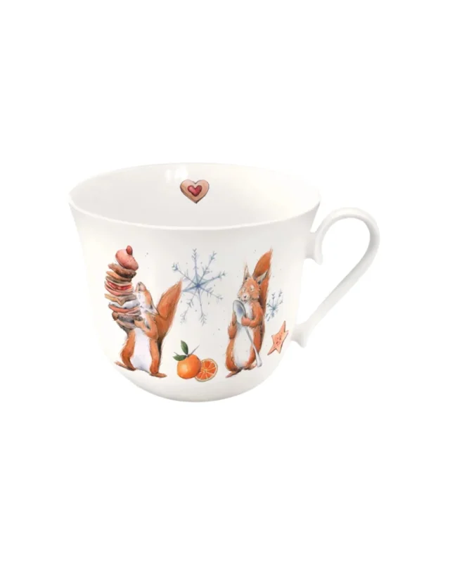 Lieblingstasse weihnachtliches Eichhörnchen vom Grätz Verlag vor weißem Hintergrund.