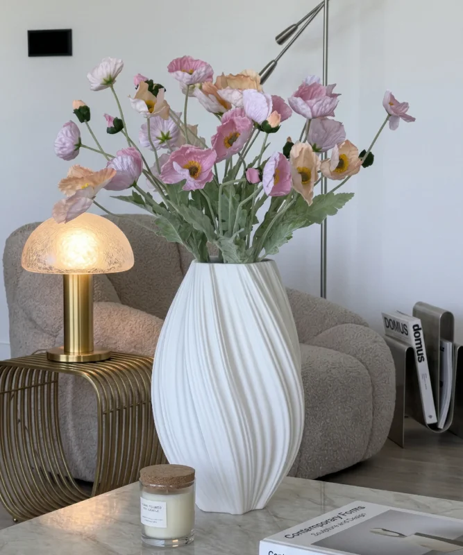 Kunstblumen-Bouquet Mohnblüten 8er in Rosa und Coral aus der Serie Bloom – Nahaufnahme der Oberfläche