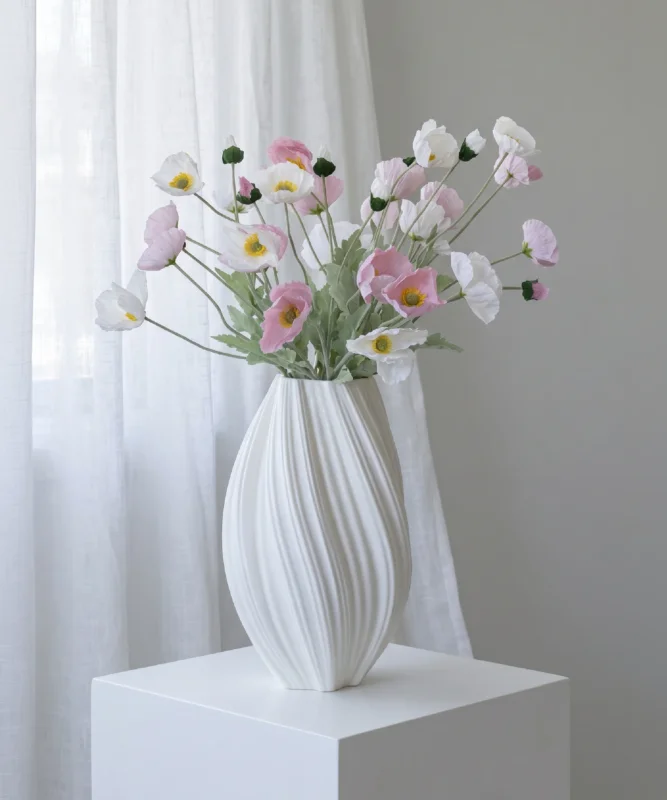 Realistisches Kunstblumen-Bouquet Mohnblüten 8er in Weiß und Rosa – bloom collection von 7 O'CLOCK