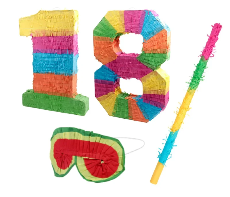 Alsino Pinata Set Zahlen Schlag-Pinata Maske Schlagstock Geburtstag - Piñata zum Befüllen für Event Zahlen Hochzeit Jubiläum Partydeko Dekoration Geburtstagsdeko