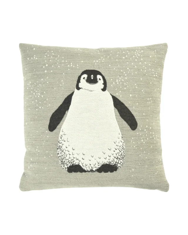 Kissenbezug Ping von Sander in Rock mit Pinguin im Schneegestöber