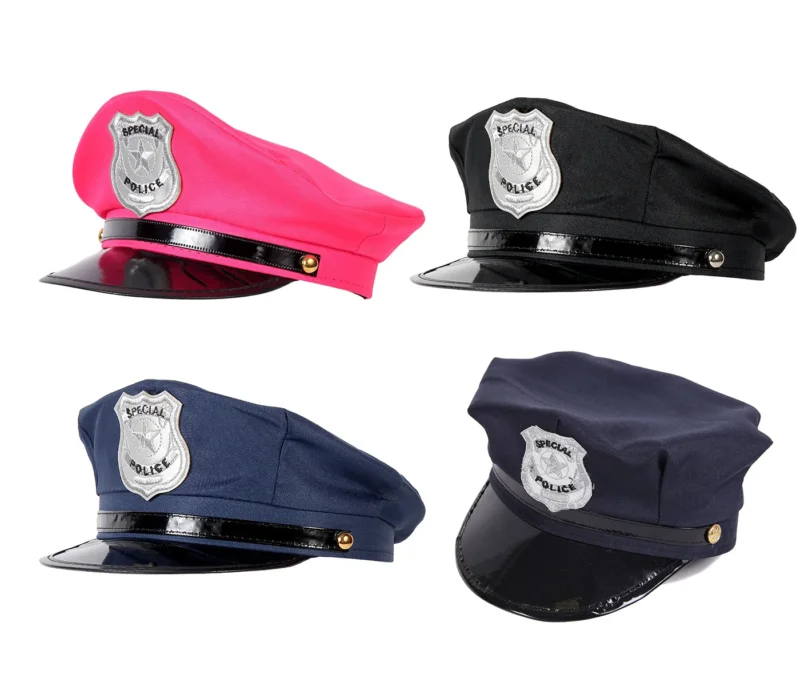 Buntes Polizeimützen-Set für Erwachsene und Kinder: Vielfalt in Blau, Schwarz und Pink