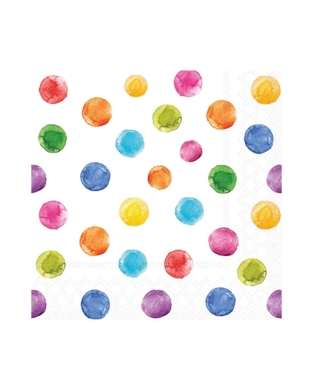 Cocktailservietten „Polka Dots“ von Ambiente mit bunten Aquarell-Punkten