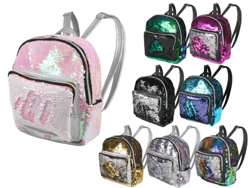 Pailletten Rucksack klein mit Reißverschluss & Schultergurt