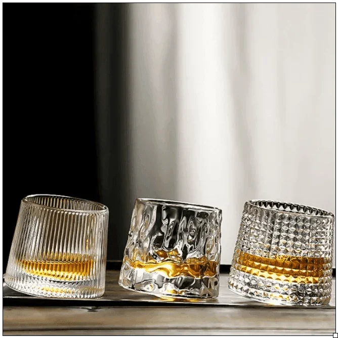 Rotierendes Whiskeyglas aus bleifreiem Kristallglas I (3 Varianten und Sets) - Kochschein