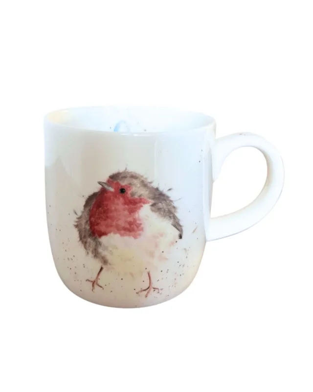 Porzellan Tasse von Royal Worcester mit einem süßen Rotkehlchen Motiv von Wrendale Designs.